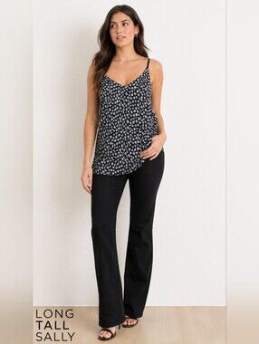 2/$20 Long Tall Sally Black Floral Cami Tank Top